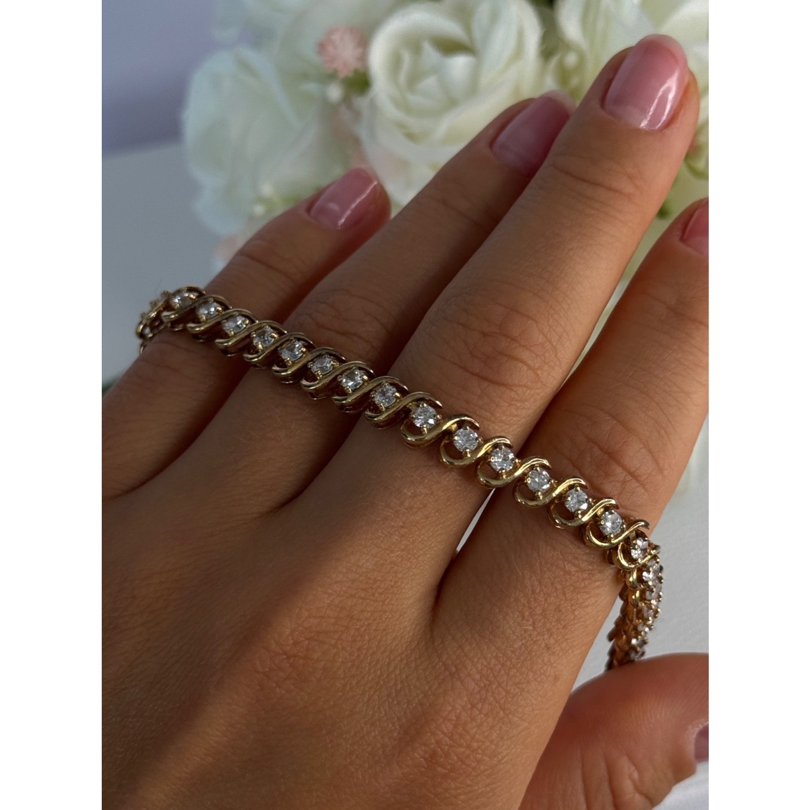 Fas 925 Sterling Silver Gold Plated Cz Bracelet Length 8.5 Inch
